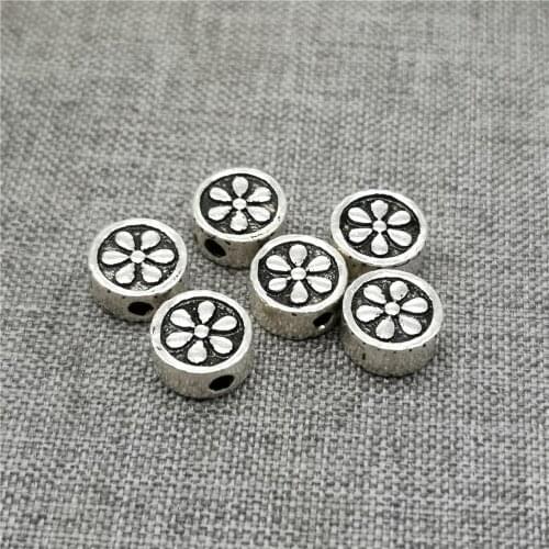 3 Pieces of 925 Sterling Silver Daisy Flower Tire Beads Flat Round Spacer