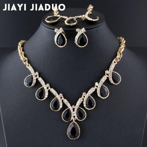 Jiayijiaduo Charm Purple Crystal Necklace Earring Bracelet Set for Women Wedding Dress Jewelry Set 2 color Brazilian girls gift