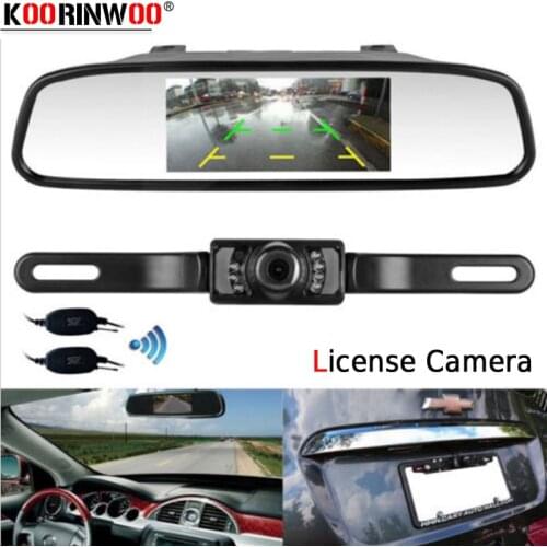 Koorinwoo Wireless License Frame 4.3 Inches Car Monitor Mirror TFT With Car Rear View Camera Reverse Sensors Parking Assistance