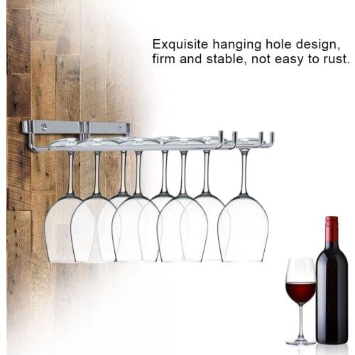 Kitchen Wine Glass Holder Double Row Wine Cup Rack Anti-rust Wine Glasses Drier Shelf Wall Mount Stemware Rack with Screws