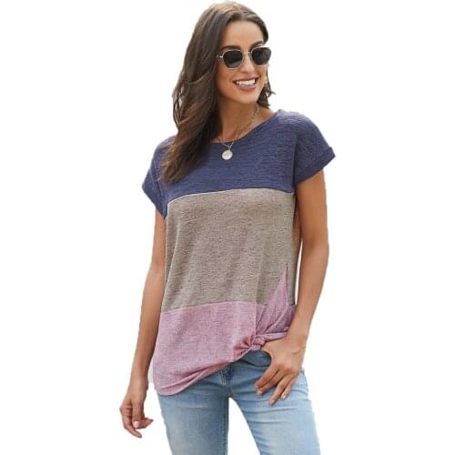 GULE GULE Summer Tops Casual T-Shirts - Twist Tops Color Block Casual Tee Knot Short Sleeve Shirts