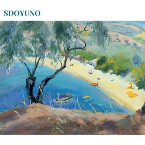 SDOYUNO 60x75cm Oil Painting By Numbers DIY Scenery Paint By Numbers On Canvas Frameless Landscape Digital Hand Painting Decor