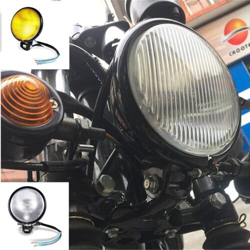 Retro 5" Motorcycle Headlight Amber Front Lamp Phare Moto Rond Noir For Honda Touring Chopper Custom Motorcycle Headlight