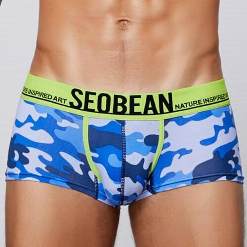 SEOBEAN Camouflage Underwear Men Boxer Breathable Cotton Sexy U Bulge Push Up Male Underpants Gay Mens Boxers Shorts Trunk Brand