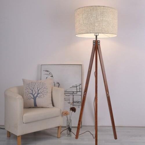 European-style Solid Wood Floor Lamp Creative Triangle Bracket Linen Cover Luminaire for Study Sofa Bedroom Bedside Corner Light