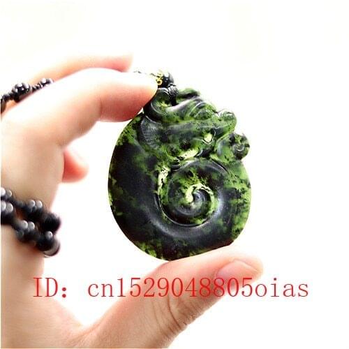 Natural Black Green Chinese Jade Dragon Pendant Beads Necklace Charm Jewelry Obsidian Accessories Carved Amulet Gifts for Her