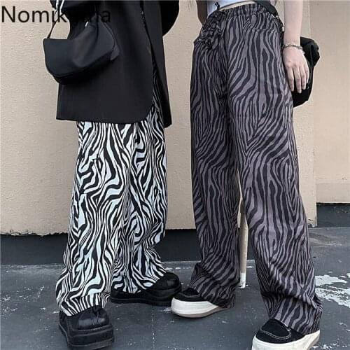 Nomikuma Contrast Color High Waist Pants Women Casual Loose Straight Korean Vintage Pantalones Femme All-match Trousers 3d261