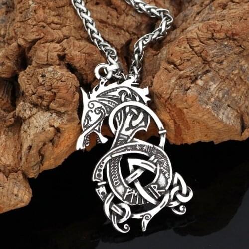 New Retro Viking Dragon Shape Pendant Necklace Mens Necklace Fashion Metal Sliding Pendant Viking Jewelry Accessorie Party Gift