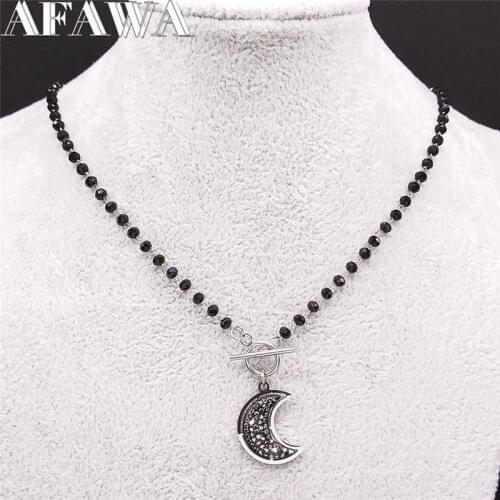 2021 Moon Black Crystal Stainless Steel Chain Necklace for Women Silver Color Necklaces Choker Jewelry bijoux NXS02