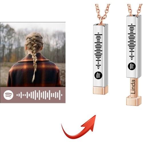 Personalized Custom Music Scan Song Spotify Code Necklace Flexible Square Shaped Bar Necklace Engraved Name Pendant Jewelry Gift