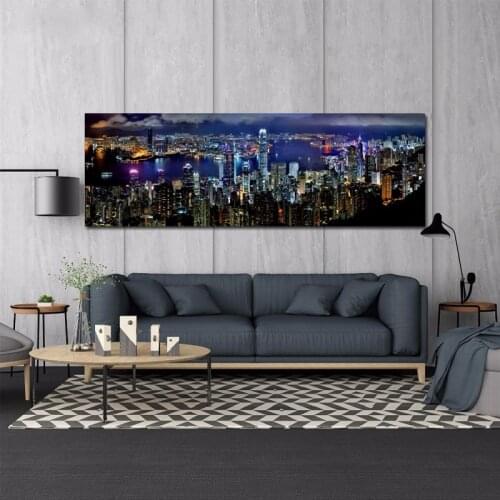 Hong Kong City Night Landscape Posters and Prints Wall Art Canvas Painting Decorative Pictures for Living Room Home Decor