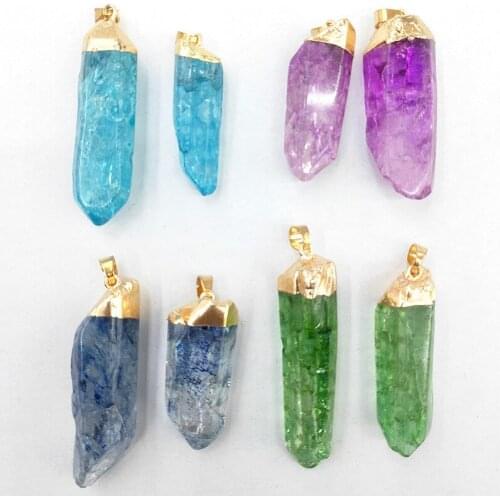 1pc Natural Stone Crystal Irregular Hexagonal Column Gilt edge Pendant for Charms Women Jewelry Making DIY Necklace Accessories