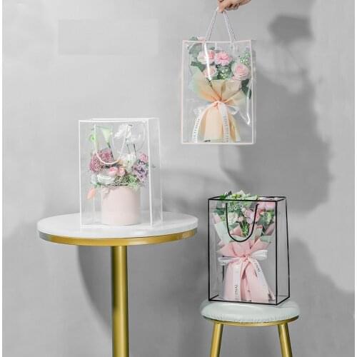Flower Box PVC Transparent Gift Box Packaging Bags Florist Rose Flowers Wrapping Bag With Handle Baby Shower Wedding Supplies