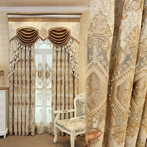 European-style Luxury Curtains Embroidered Blackout Curtains for Living Dining Room Bedroom