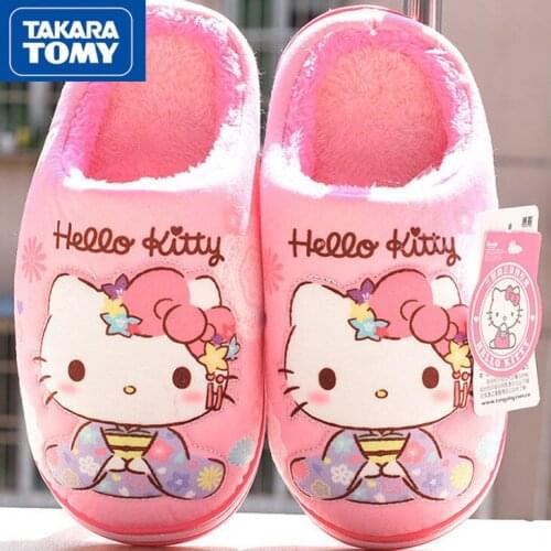 TAKARA TOMY Winter Fashion Cartoon Hello Kitty Girls Slippers Simple and Cute Indoor Household Childrens Cotton Slippers