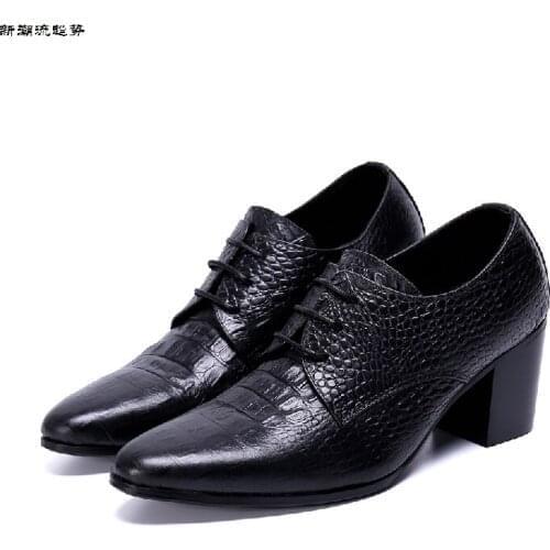 High Heels Crocodile Pattern Genuine Leather Men Oxford Shoes Pointed Toe Men Dress Shoes Big Size Lace Up Formal Shoes US13