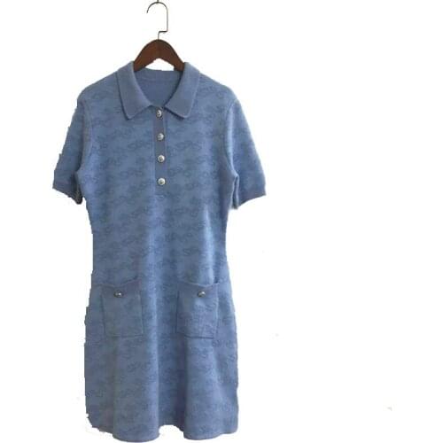 High End Good Quanlity French Style One Piece Knitted Dress Short Sleeve Elegant Robe Vestido Kawaii