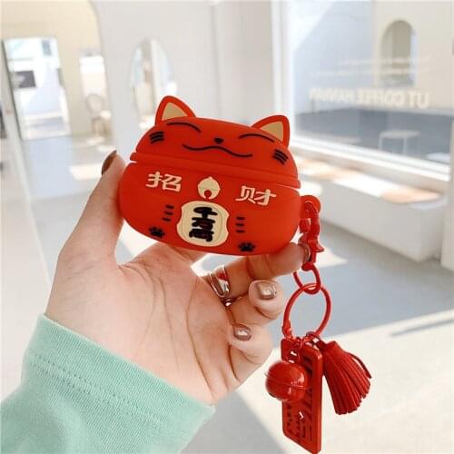 Lucky Cat Protective Cover for Huawei Freedbuds Pro Silicone Case for Freebuds 3 pro Wireless Bluetooth Headphone Cover Keychain