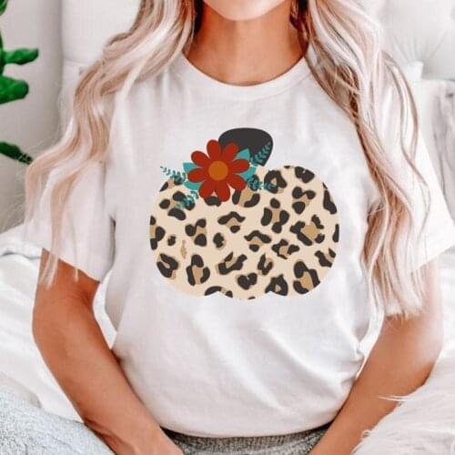 Halloween Flower Leopard Pumpkin 90s Thanksgiving Women Fall Autumn T Top Print Cartoon Shirt Female Graphic Casual Tee T-Shirts