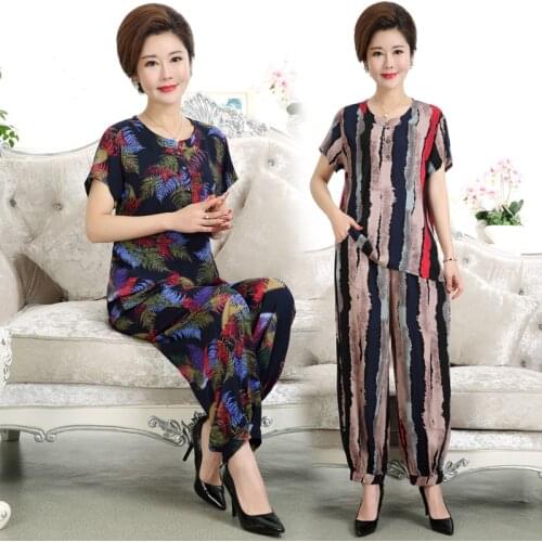 2020 Spring Summer Women Sets Summer Short Sleeve T-shirt & Trousers 2 Pcs Pants Suits Elegant Clothes HK322