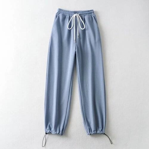 2021 American Fanchun autumn new bow pocket pleated solid color casual high-waisted hair ring mouth casual pants DLZK264