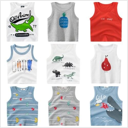 1 to 9 Years Kids Boys Girls Vests Clothes 100% Cotton Dinosaur Cartoon Crop Tops for Kids Lovely Children Bottoming Undershirts