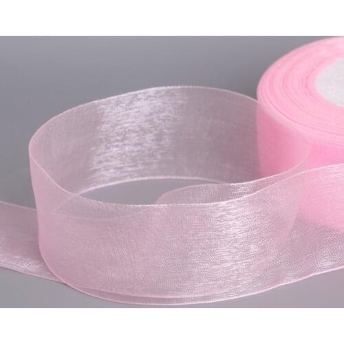 38mm Width Pink Chiffon Organza Ribbon Apparel Sewing Fabric For DIY Gift Packaging Wedding Decoration Lace Ribbon 50yards/lot