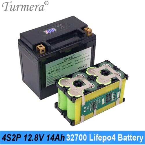 Turmera 12.8V 14Ah 32700 Lifepo4 Battery with LCD 4S 40A Balance BMS for 12V Motorcycle and UPS Replace Lead Acid Batteries Use