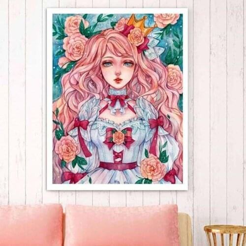 Diamond Painting Girl Wearing Flowers Anime Woman Cartoon Comic Beauty Head Character Illustration Fashion Small Fresh Poster