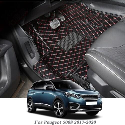 Car Styling Car Floor Mat For Peugeot 5008 2017-2020 5/7Seats LHD Auto Foot Pad PU Leather Carpet Cover Internal Accessory