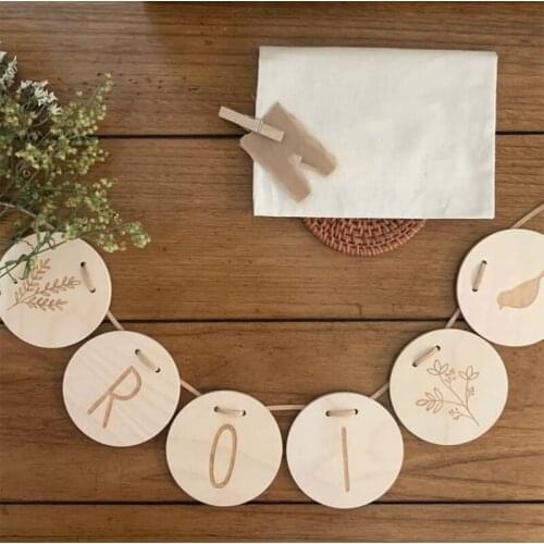 1 Set Natural Wooden Slices Tag with Rope Basswood Letters Card Hanging Banner Baby Kids Room Decoration Birthday Photography P
