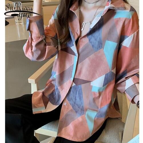 Blouses woman 2021 autumn vintage casual Single row and multiple buckles shirt blusas mujer de moda Turn-down Collar 7460 50