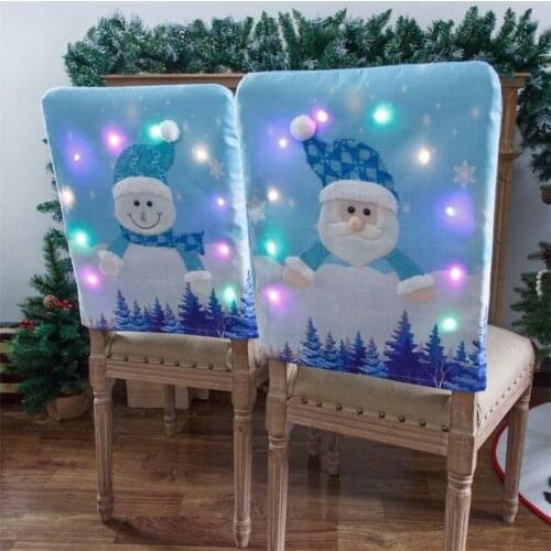 Brand New Christmas Chair Cover Santa Clause Snowman Print Seat Cover Slipcover with Lamp Christmas Decoration for Dinning Chair