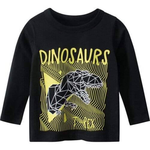Baby Clothes Children Boys Girls Cotton black dino Long Sleeve T-shirt boy girl Tops Autumn Spring Kids Tee For 2-9Years