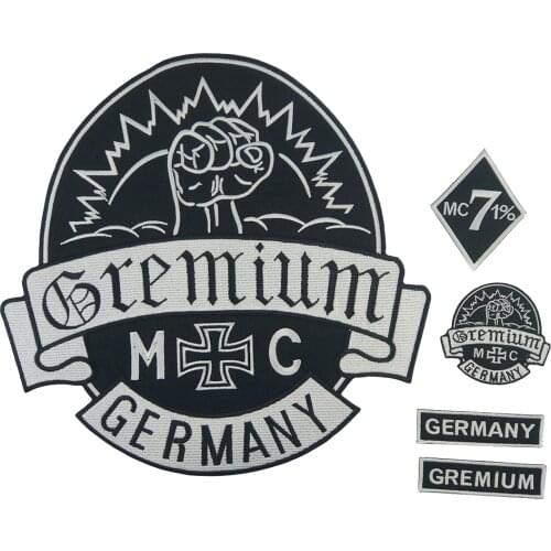 GREMIUM GERMANY MC Embroidery Patch Large Full Set Punk Badge Club Stickers Iron on Backing Bikers Jackets Jeans Accessories