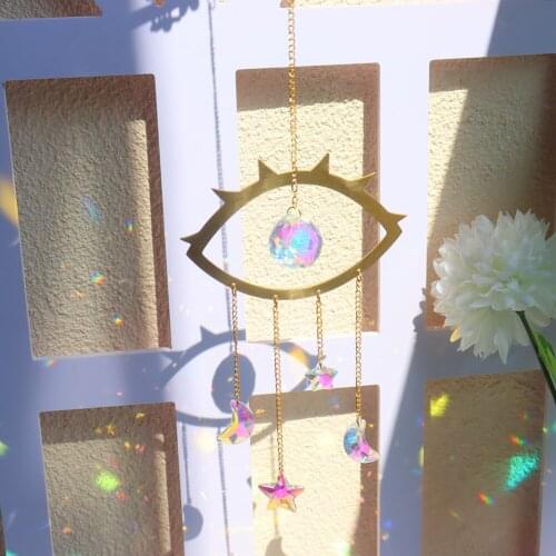 Crystal Reflective Wind Chime Pendant Wall Hanging Moon Sun Light Catchers Bedroom Balcony Window Garden Rainbow Maker Decor