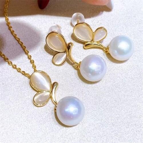 Butterfly Shape Pendant Earrings Set Mountings Findings Settings Jewelry Set Parts Fittings Charm Accessories for Pearls Agate