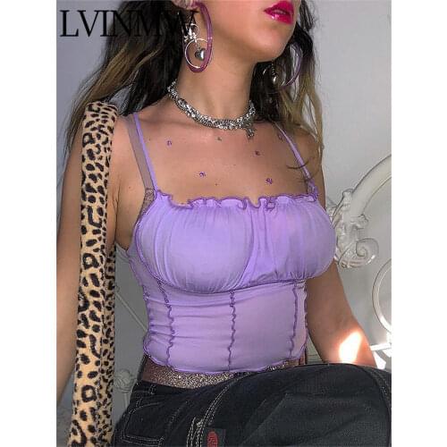 LVINMW Sexy Spaghetti Straps Ruffles Crop Top 2018 Winter Women Purple Backless Sleeveless Camisole Top Female Skinny Bralette