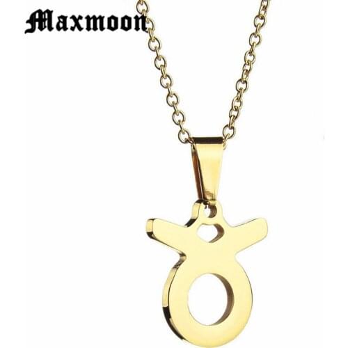Maxmoon Trendy Pendant & Necklace Zodiac taurus Charm Stainless Steel Necklace Gift Women Jewelry Zodiac Sign Constellation