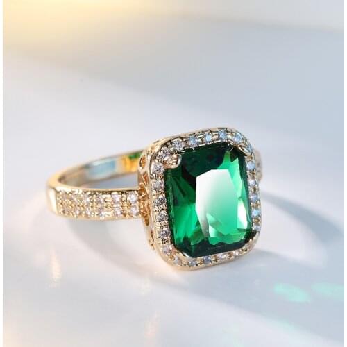 Fashion 18KRGP Gold Filled Green Zircon Bridal Promise Rings Women Wedding Ring Party Jewelry Finger Gift