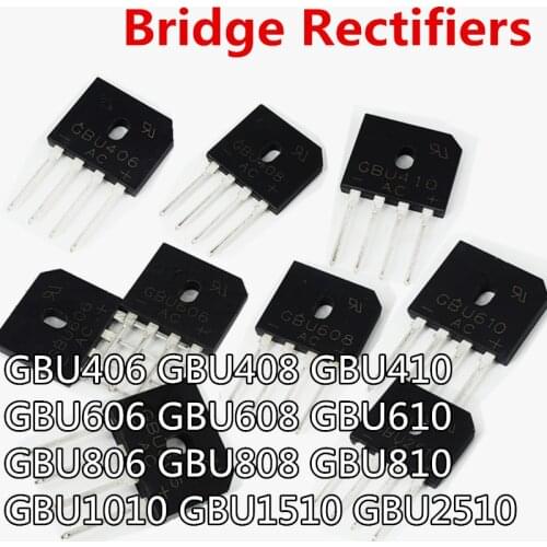 5pcs/lot GBU406 GBU408 GBU410 GBU606 GBU608 GBU610 GBU806 GBU808 GBU810 GBU1010 GBU1510 GBU2510 Bridge Rectifiers
