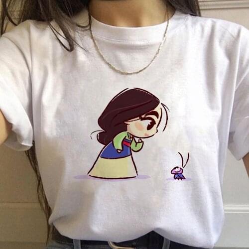 Disney New Cartoon Tshirt Women Mulan Princess Printed Kawaii Girl T Shirt Novelty 2021 Fashion Female Tops Summer Casual Shirt