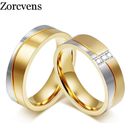 ZORCVENS New Fashion Gold Color Wedding Rings For Men And Women Stainless Steel Wedding Rings