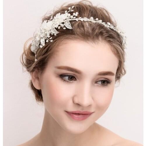 Charming Organza Crystal Beaded Flower Headband Tiara Wedding Handmade Silver Plated Rhinestone Bridal Headpiece 2017 New