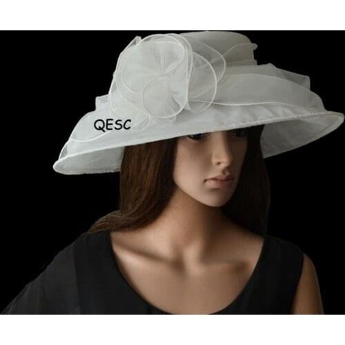 Wholesale NEW Ivory cream Wide brim organza hats church bridal for wedding womens hat,races.kentucky derby.FREE SHIPPING