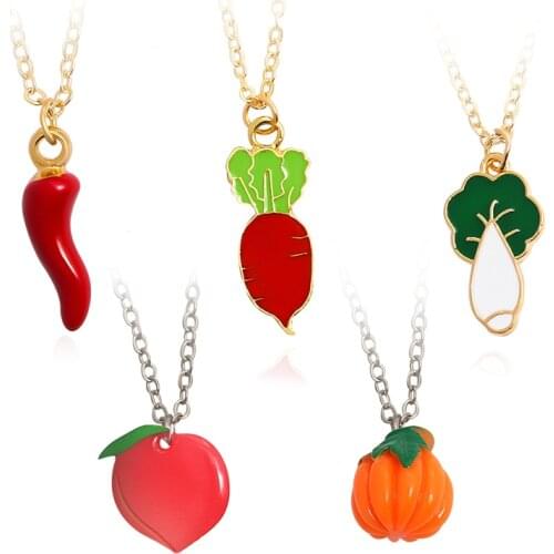 Carrot, cabbage, red pepper, pumpkin and peach Vegetables and fruits Pendant Necklace Fashion alloy necklace