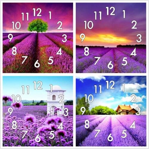 Full Diamond Painting Cross Stitch With Clock Mechanism Mosaic 5D Diy Square Round Christmas Flower Scenery 3d Embroidery Gift