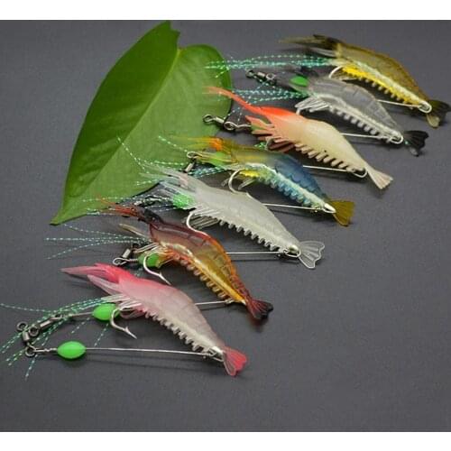 Tackle Shrimp Lure Carp Fishing 8cm 5g Fishing Bait Luminous Shrimp Silicon Soft Artificial Bait with Hooks Swivels 7Pcs