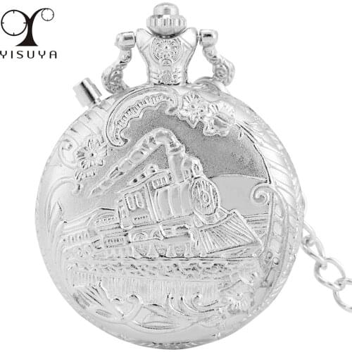 Silver/Bronze/Gold Steam Train Design Quartz Pocket Watch Creative LED Light Dial Luxury Pocket Chain Pendant Clock Gifts