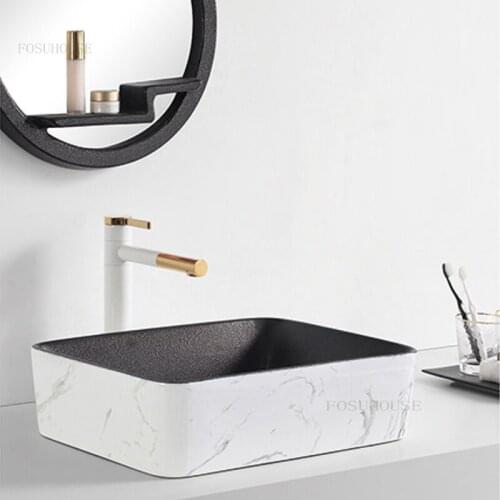 Modern Colorful Bathroom Sinks Nordic Above Counter Basin Household Bathroom Fixture Washing Sink Creative WashBasin Rectangular